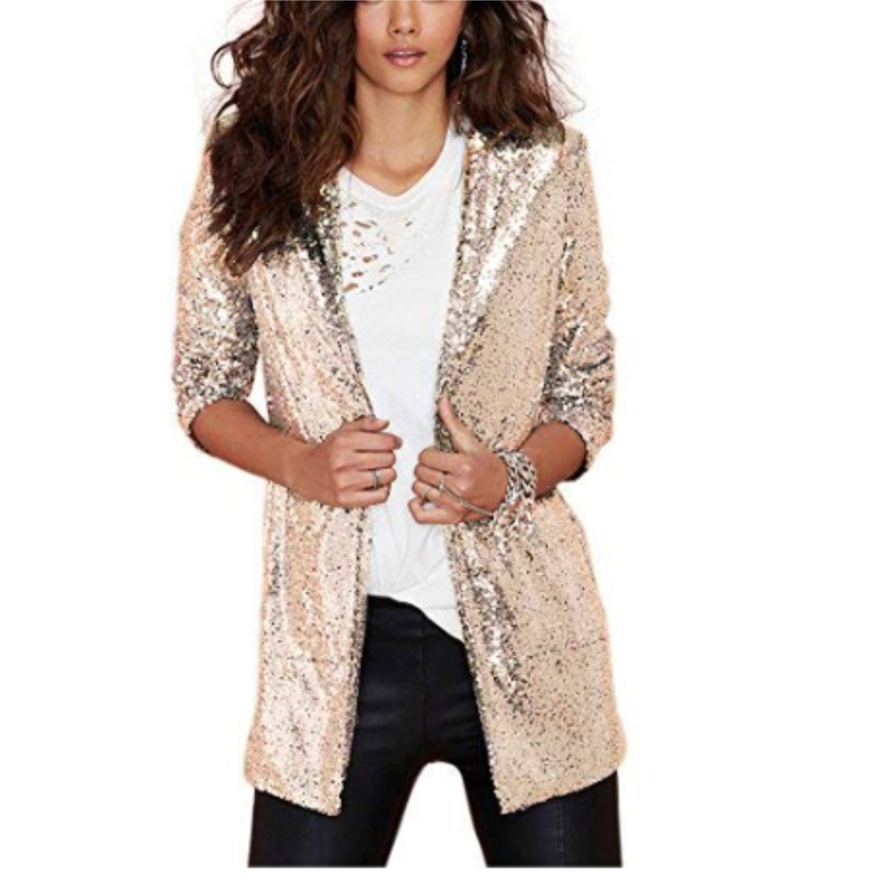 GLORIANA Gold Sequin Boyfriend Blazer